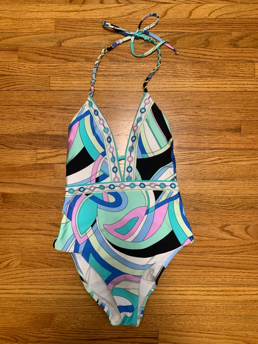 Sunshine 79 swimsuit - v plunge open back one piece bathing suit, swirl studio